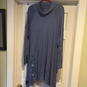 Soft Surroundings Blue Tunic with Floral Embroidery